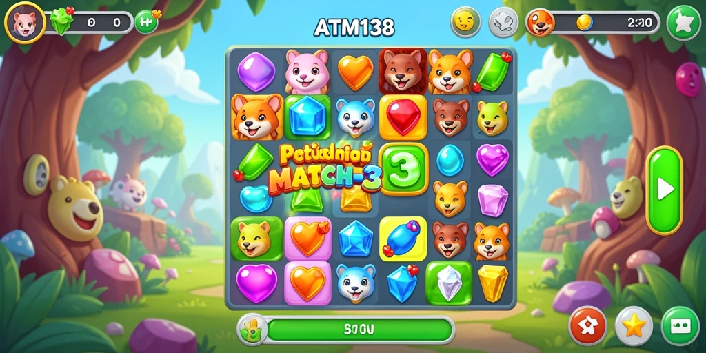 Screenshot gameplay ATM138 menampilkan momen mencocokkan item di level yang menantang.