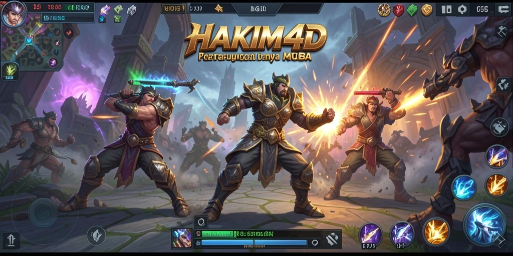 Screenshot gameplay seru dalam HAKIM4D menunjukkan pertarungan tim yang intens.