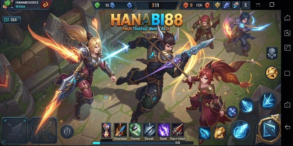 Screenshot gameplay HANABI88 menampilkan aksi seru dalam pertempuran MOBA.