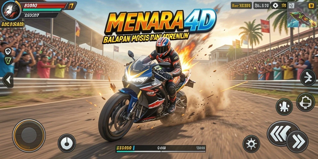 Tampilan gameplay balapan motor yang mendebarkan di MENARA4D.