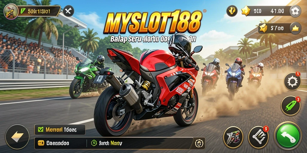 Tangkapan layar dari gameplay seru balap motor di MYSLOT188.