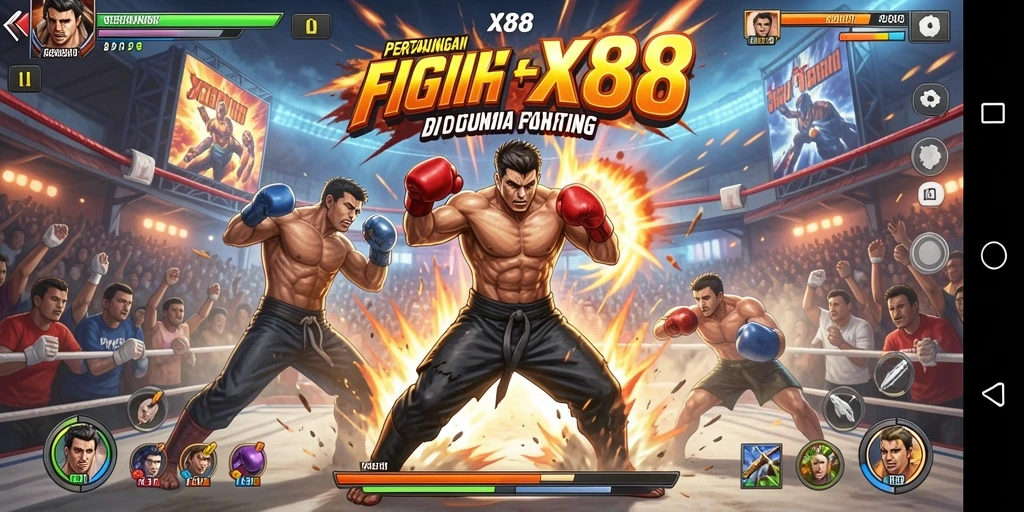 Screenshot gameplay X88 yang menampilkan pertarungan intens.
