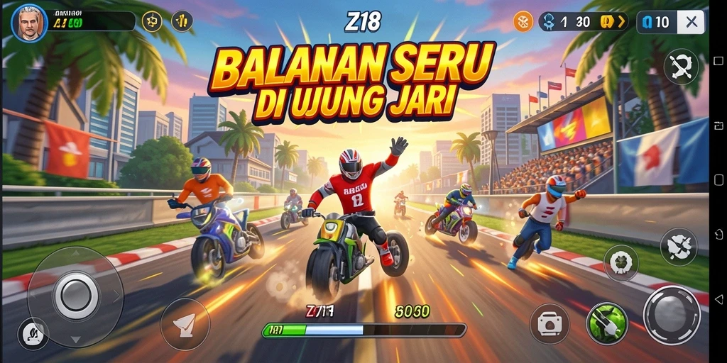 Tampilan gameplay Z18 yang menegangkan saat balapan.