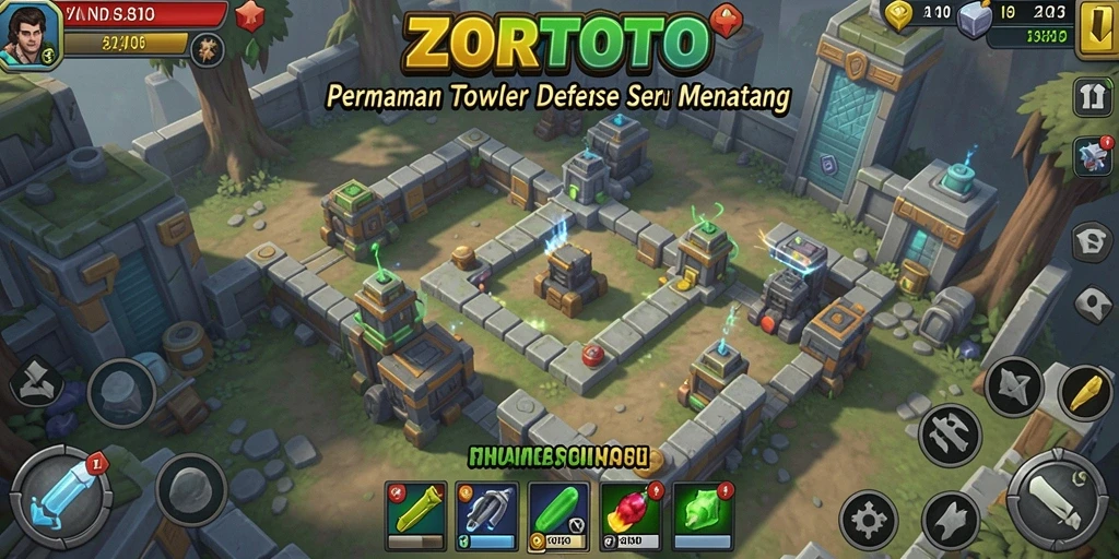 Tampilan gameplay ZORTOTO yang mendebarkan di medan perang Tower Defense.